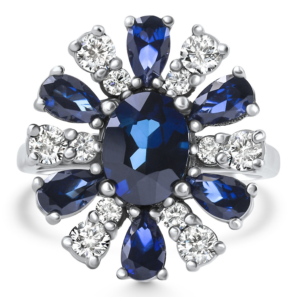 3.80Ct Nicole Blue Sapphire Diamond Ring 14k White Gold Lab Grown (E-F, VS)