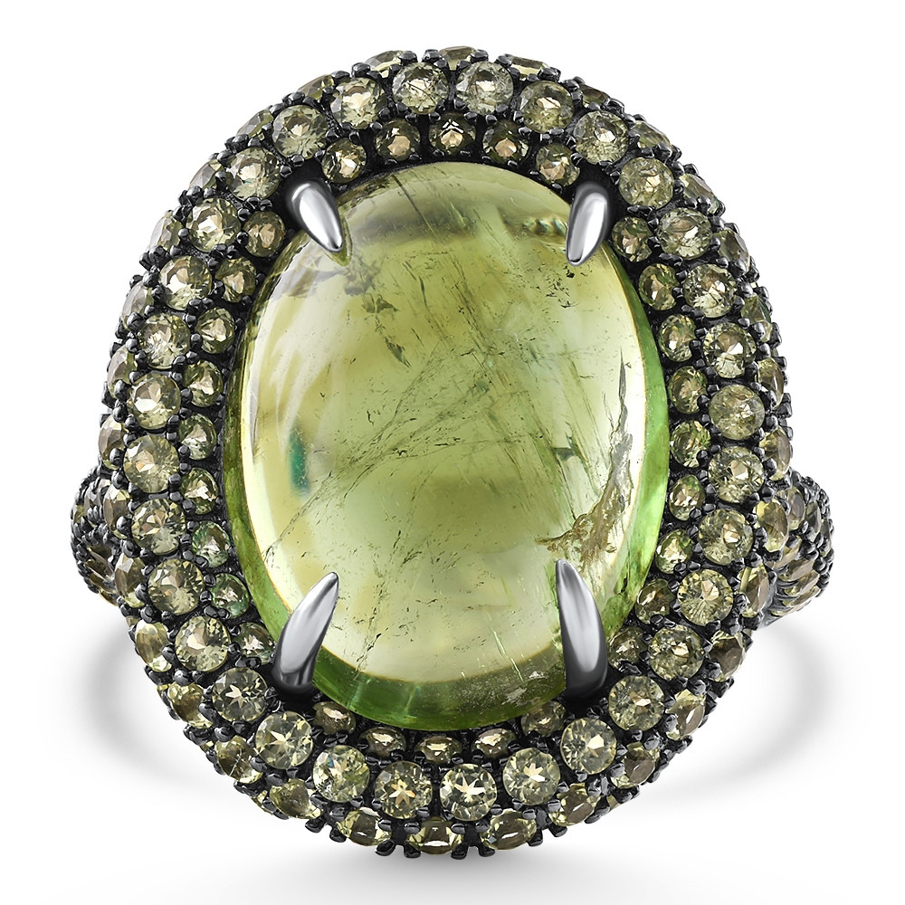 12.21Ct Peridot & Green Tourmaline Heirloom Ring 14k White Gold