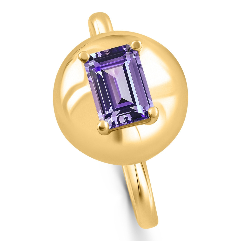 Candy Button 14k Yellow Gold Emerald Cut Amethsty Ring (, VS)
