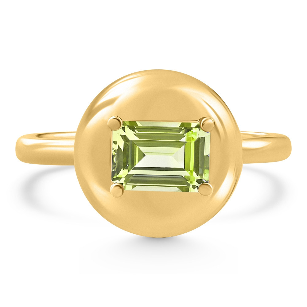 Candy Button 14k Yellow Gold Emerald Cut Peridot Ring