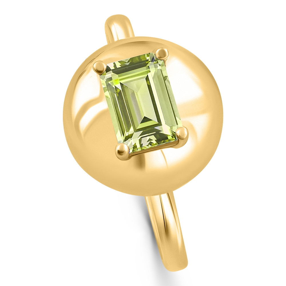 Candy Button 14k Yellow Gold Emerald Cut Peridot Ring