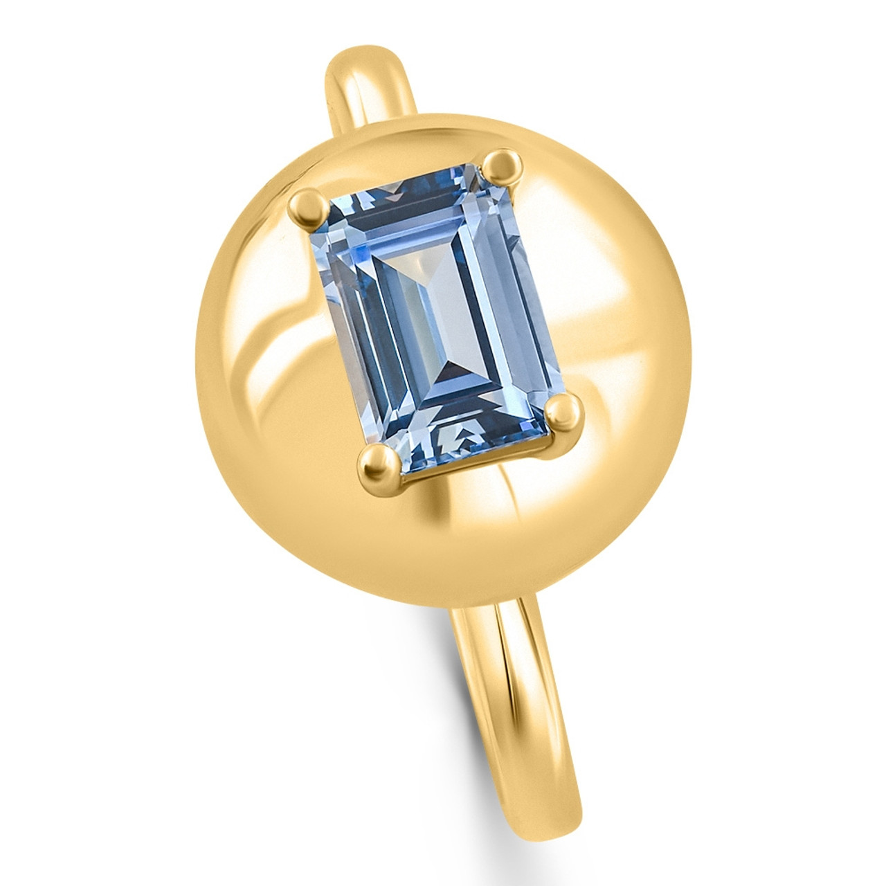 Candy Button 14k Yellow Gold Emerald Cut Aquamarine Ring (Blue, VS)