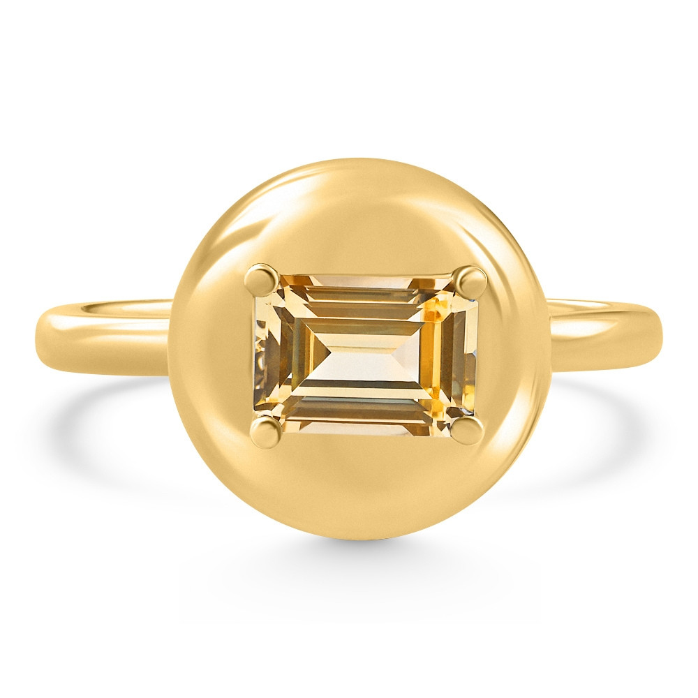 Candy Button 14k Yellow Gold Emerald Cut Citrine Ring (Yellow, VS)