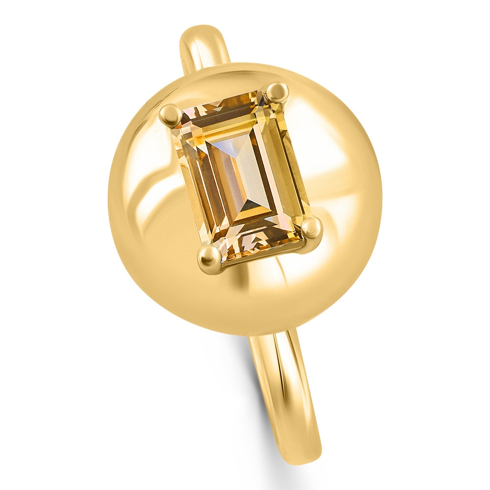 Candy Button 14k Yellow Gold Emerald Cut Citrine Ring (Yellow, VS)
