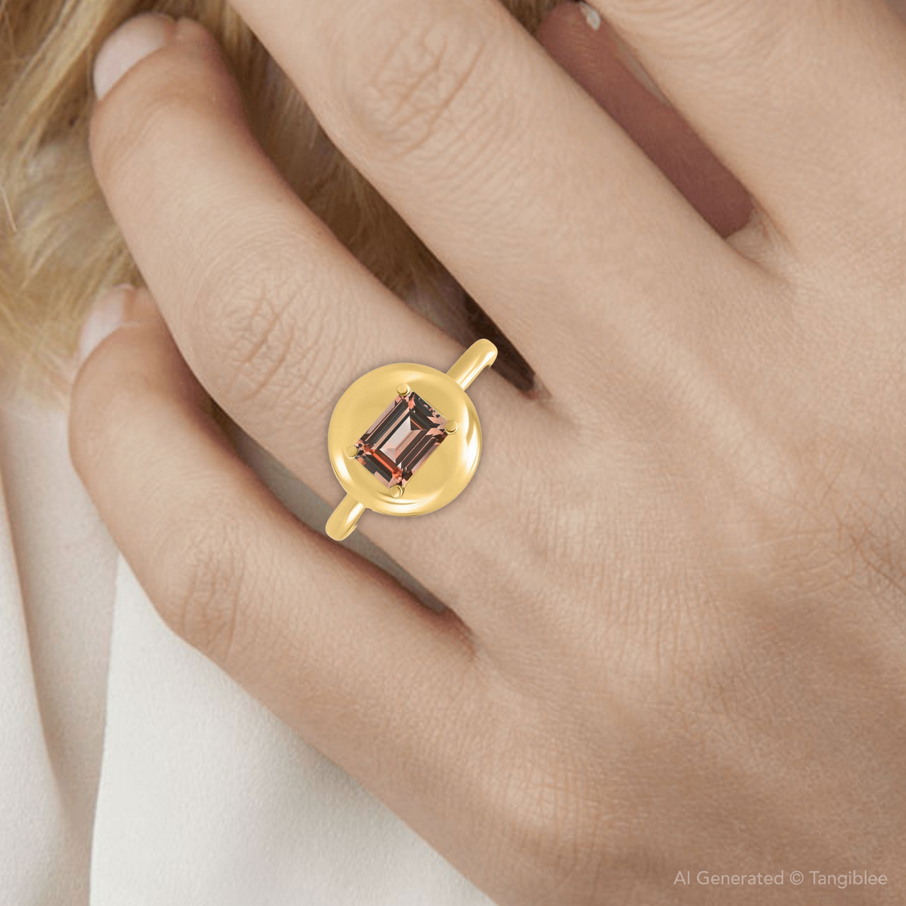 Candy Button 14k Yellow Gold Emerald Cut Garnet Ring (, VS)