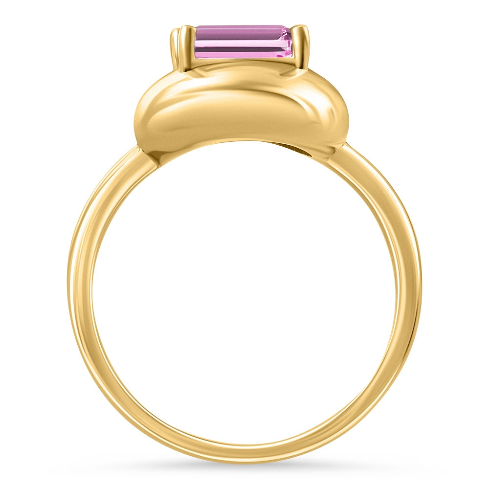 Candy Button 14k Yellow Gold Emerald Cut Pink Topaz Ring (Pink, VS)