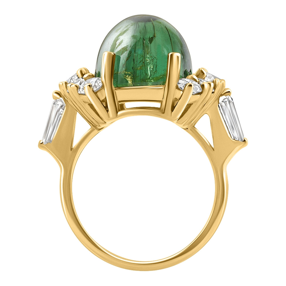 14.29Ct Green Tourmaline Heirloom Diamond Ring 14k Yellow Gold (E-F, VS)