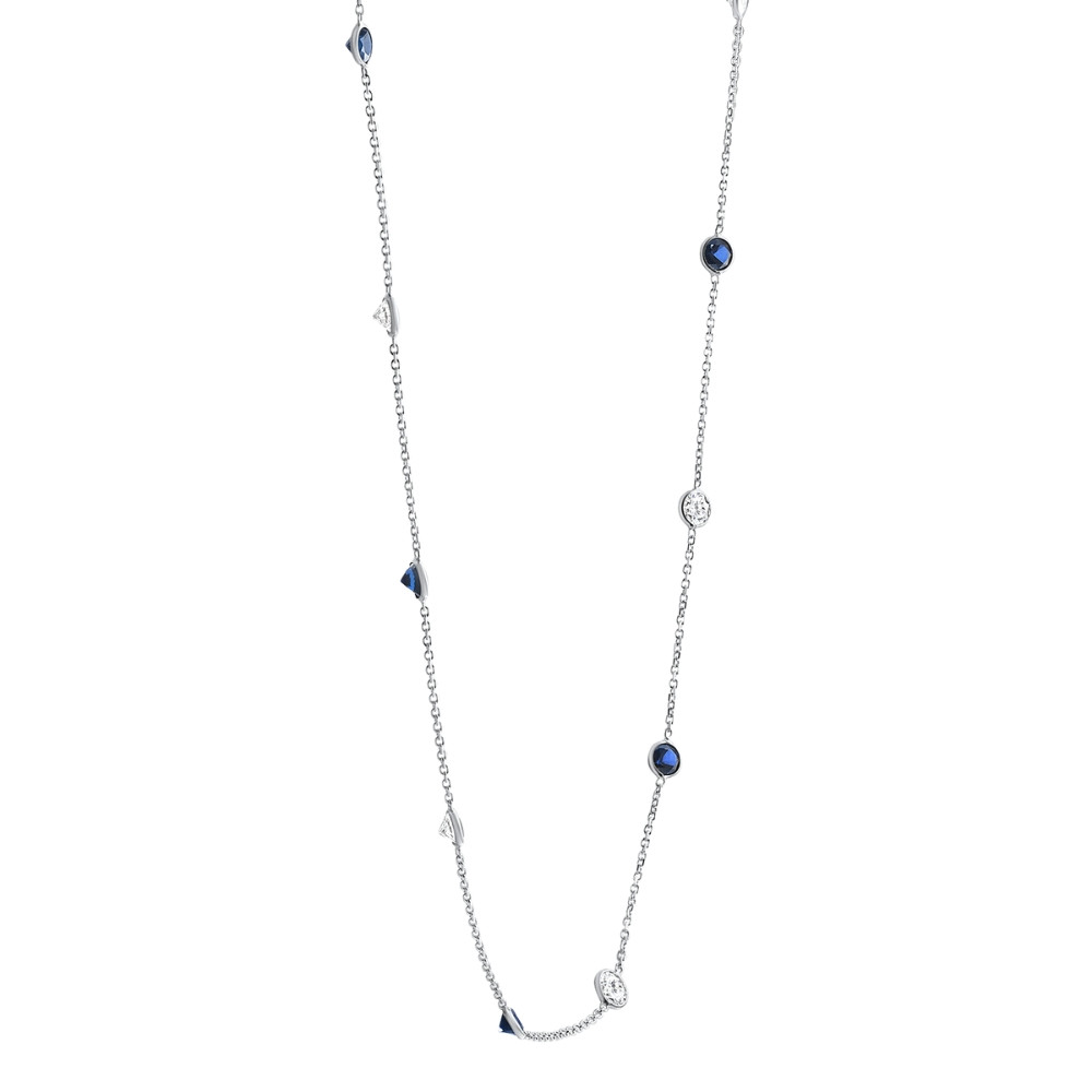 3 1/2Ct Blue Sapphire & Diamond By The Yard White Gold 18" Necklace Lab Grown (F-G, VS)
