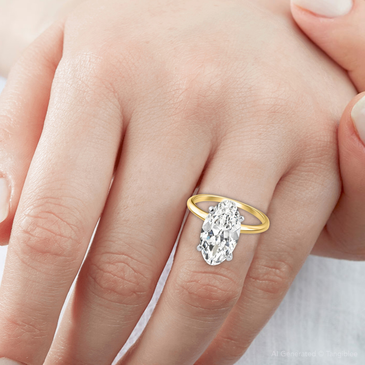 Certified 6Ct Moval Solitaire Diamond Engagement Ring 14k Gold Lab Grown (F-G, VS)