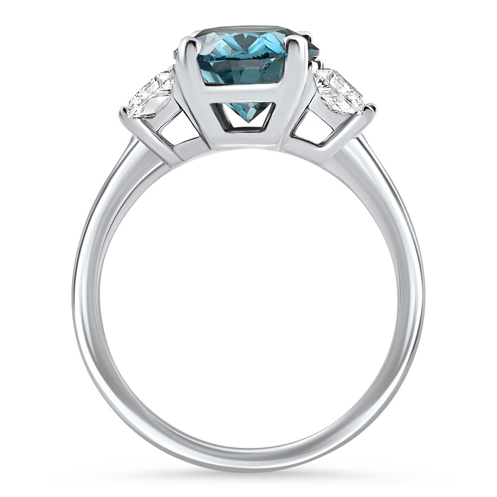 3.63Ct Blue Oval & Trapezoid Diamond Engagement Ring 14k White Gold Lab Grown (F-G, VS)