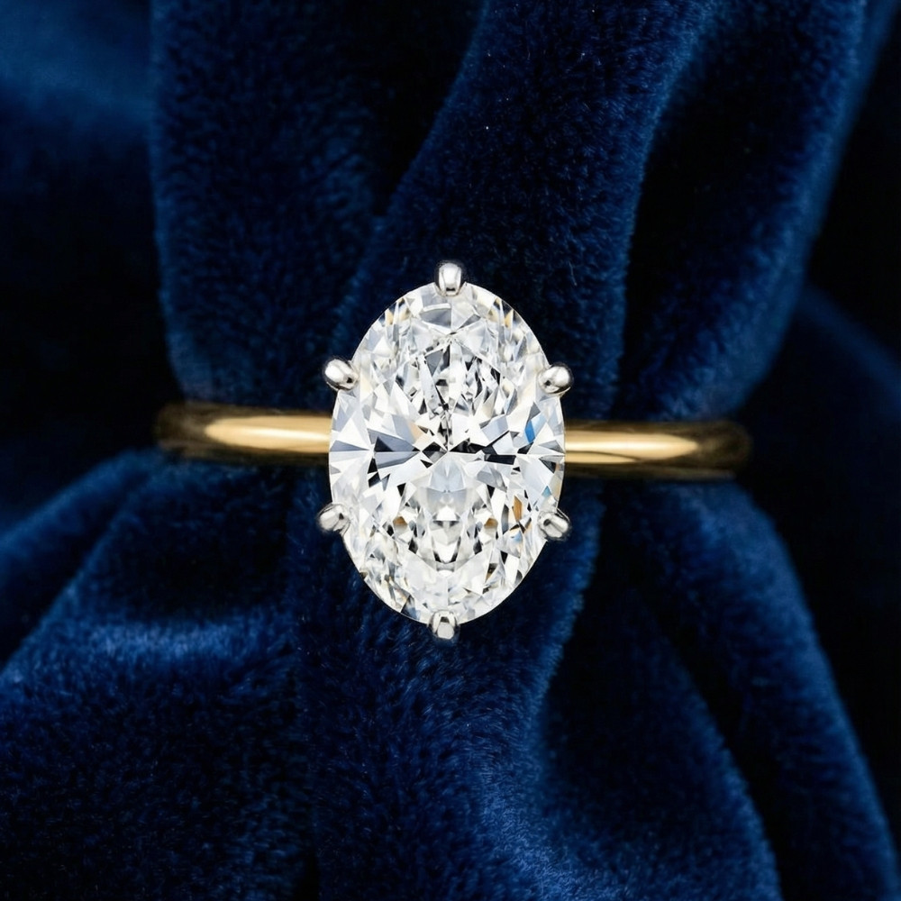 Certified 4Ct Oval Solitaire Diamond Engagement Ring 14k Gold Lab Grown (G-H, VS)