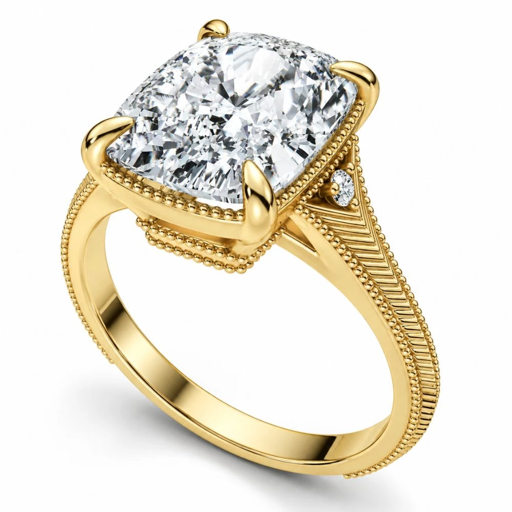 Certified 5Ct Taylor Elongated Cushion Engagement Ring 14k Yellow Gold Lab Grown (F-G, VS)