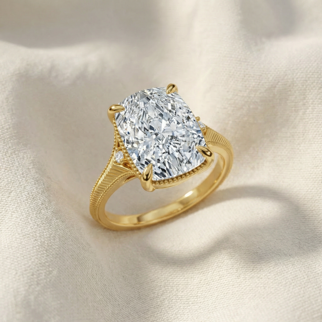 Certified 5Ct Taylor Elongated Cushion Engagement Ring 14k Yellow Gold Lab Grown (F-G, VS)