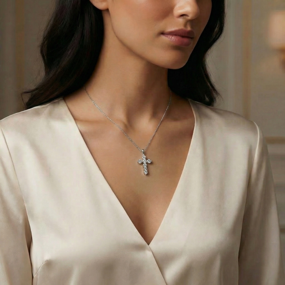 6Ct Diamond Cross Pendant Lab Grown 18" Necklace (E-F, VS)