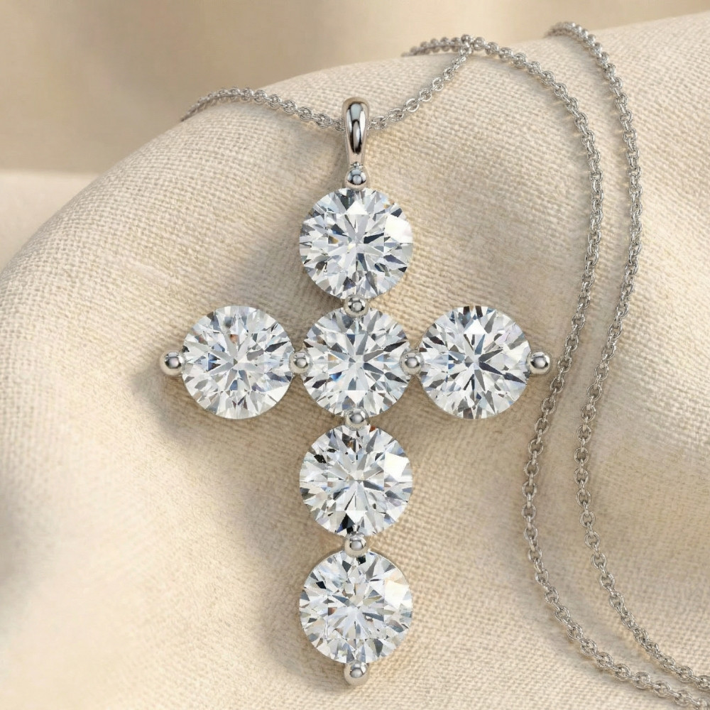 6Ct Diamond Cross Pendant Lab Grown 18" Necklace (E-F, VS)