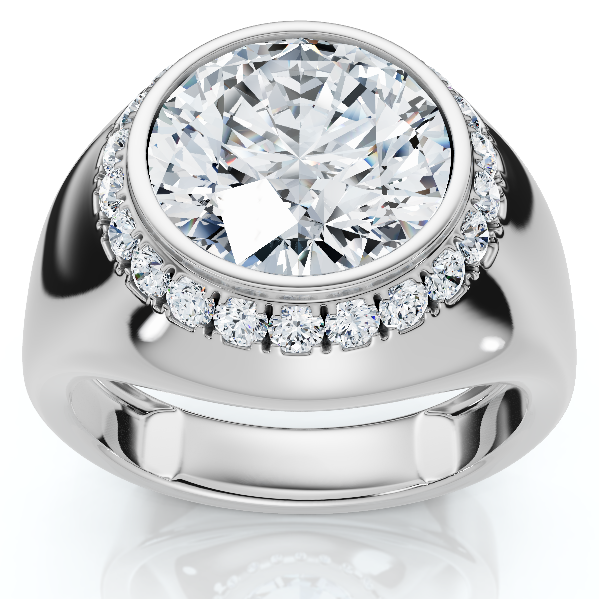 Certified 3 1/3Ct Men's Bezel Set Diamond Halo Signet Ring 14k Gold Lab Grown (E-F, VS)