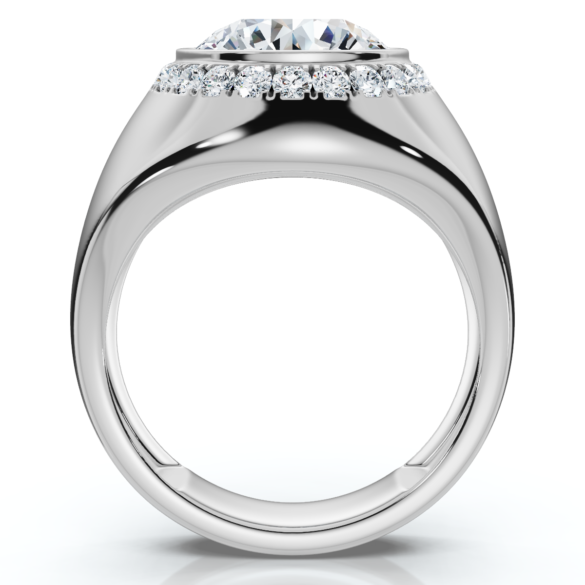 Certified 3 1/3Ct Men's Bezel Set Diamond Halo Signet Ring