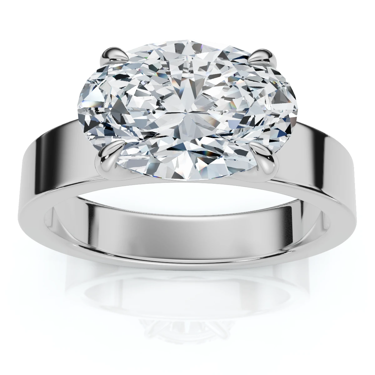 Certified 2Ct Oval East West Cigar Band Solitaire Engagement Ring Lab Grown (E-F, VS)