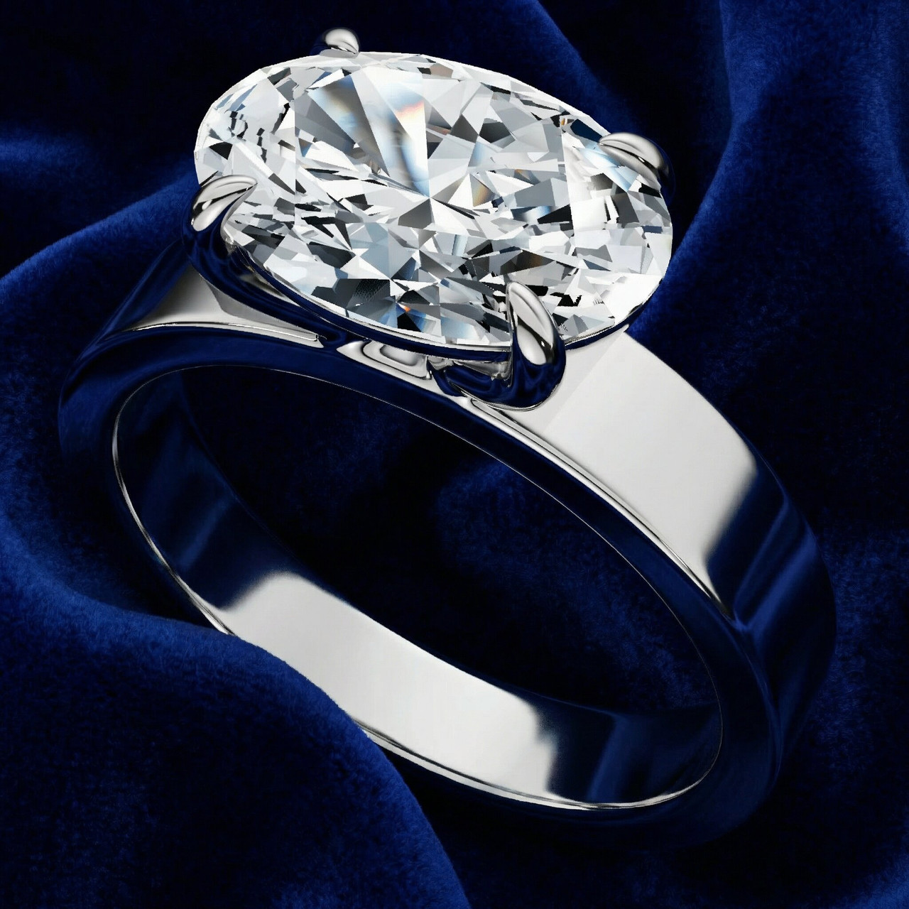 Certified 2Ct Oval East West Cigar Band Solitaire Engagement Ring Lab Grown (E-F, VS)