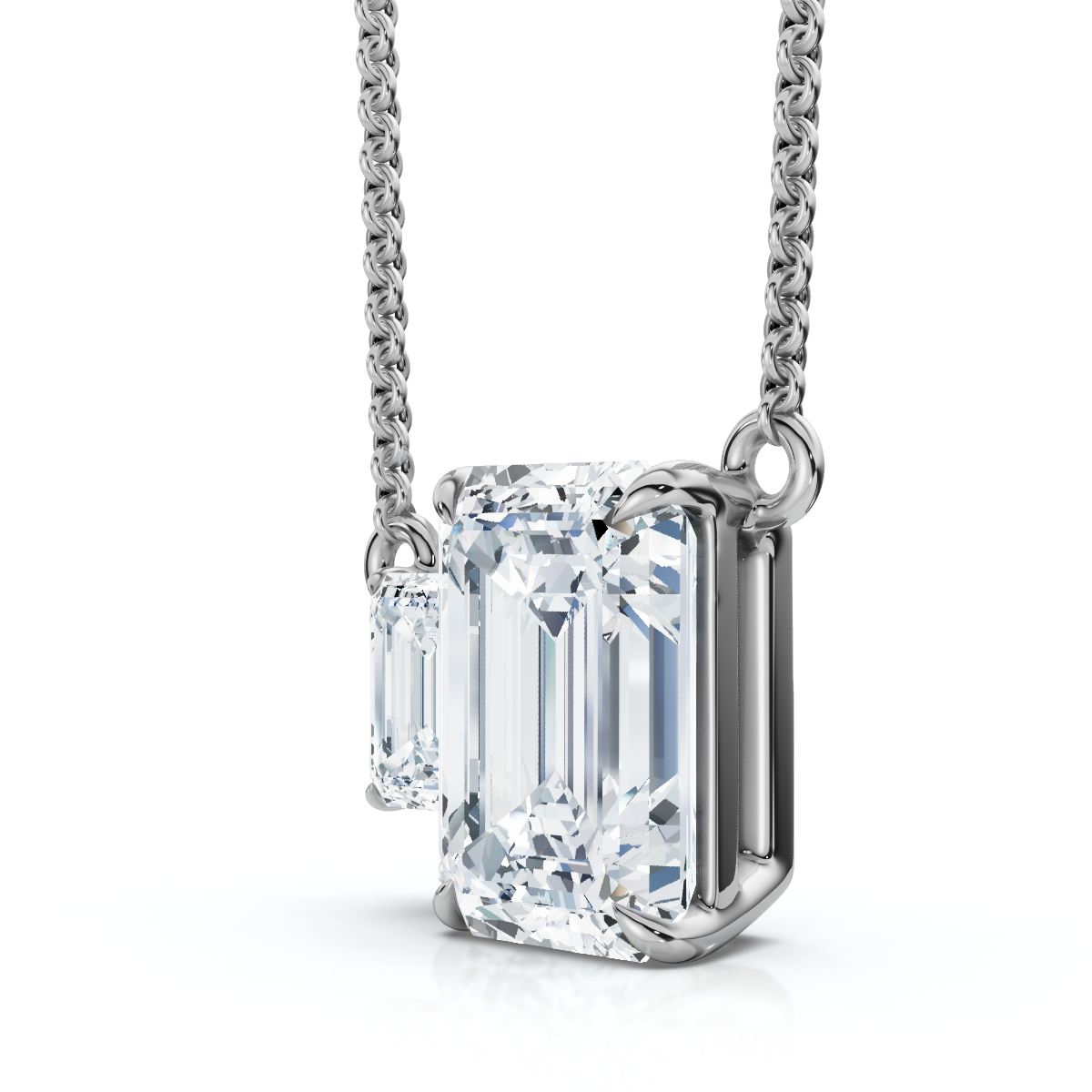 1 1/2Ct Emerald Cut Toi et Moi Diamond Pendant 14k Gold Lab Grown (E-F, VS)