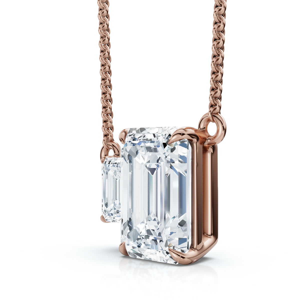 1 1/2Ct Emerald Cut Toi et Moi Diamond Pendant 14k Gold Lab Grown (E-F, VS)