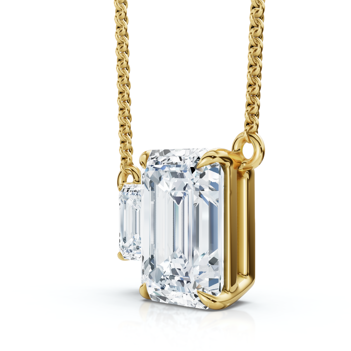 1 1/2Ct Emerald Cut Toi et Moi Diamond Pendant 14k Gold Lab Grown (E-F, VS)