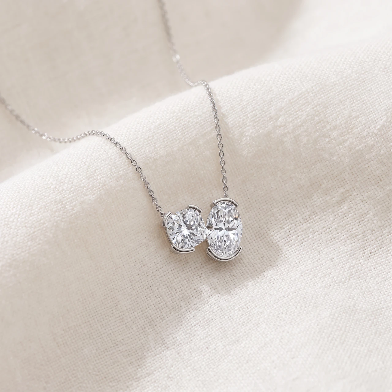 2Ct Cushion and Oval Toi et Moi Diamond Pendant 14k Gold or Pt Lab Grown (E-F, VS)
