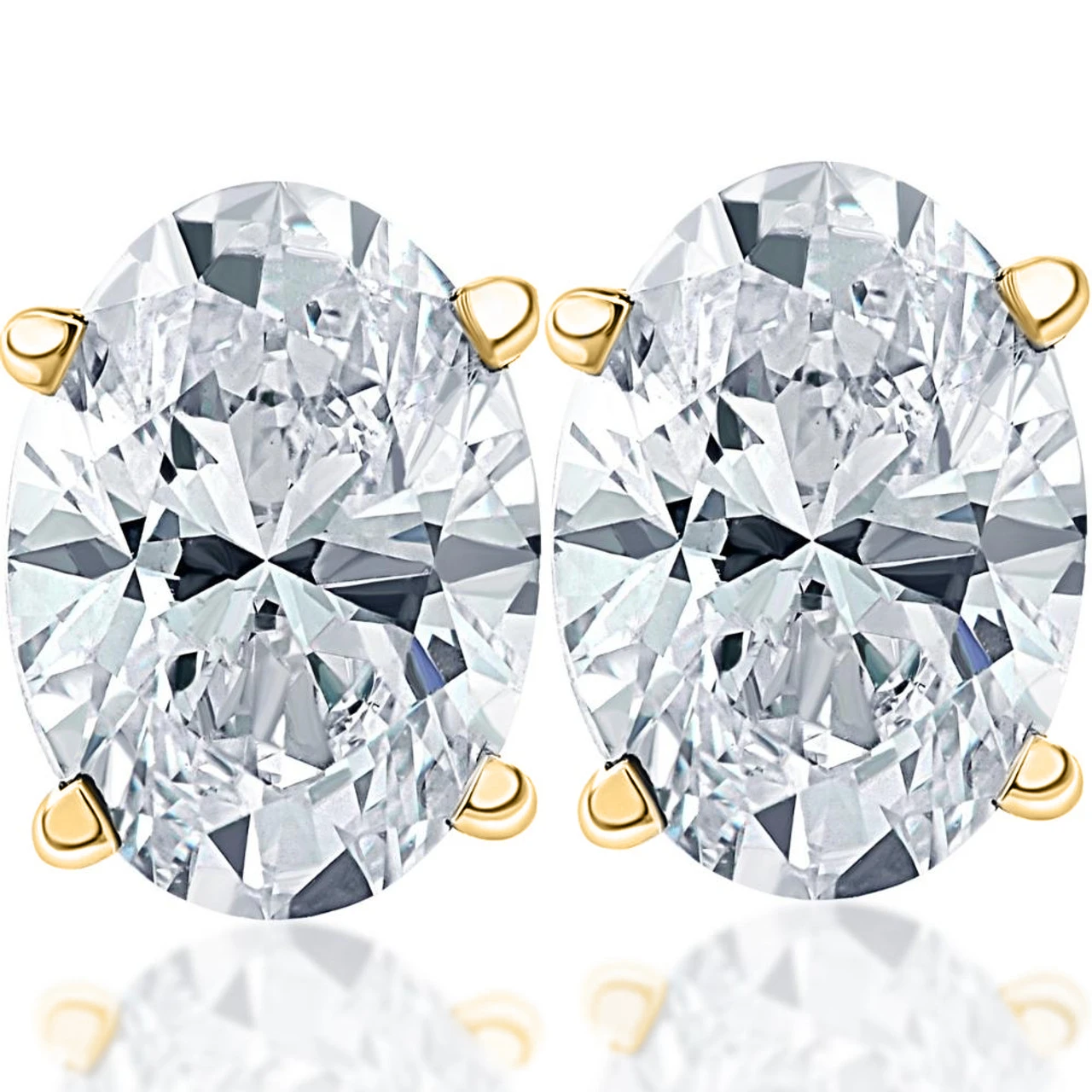2 Ct Lab Grown Oval Shape Diamond Studs 14k Yellow Gold Earrings (F-G, VS)