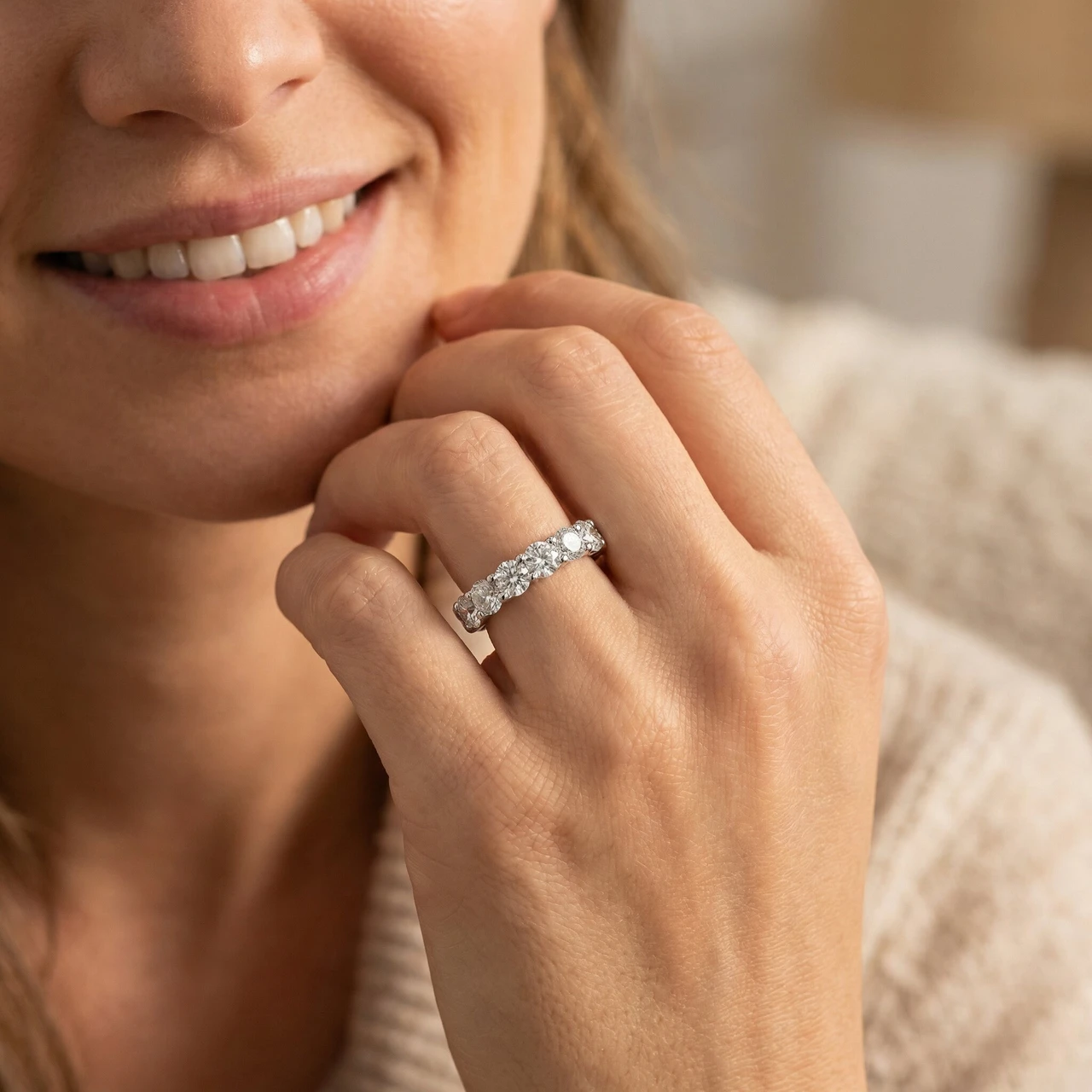 Platinum 3ct Round Diamond Eternity Wedding Ring (G-H, I1)