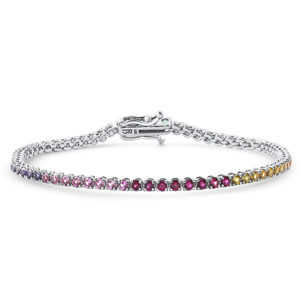 14k White Gold Ombre Round Cut Rainbow Women's Tennis Bracelet 7"