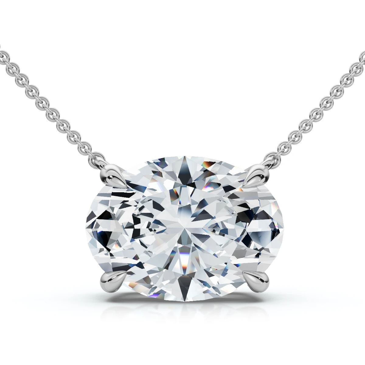 Certified 3Ct Diamond Oval Solitaire Pendant 14k Gold 18" Women's Chain Lab Grown (E-F, VS)
