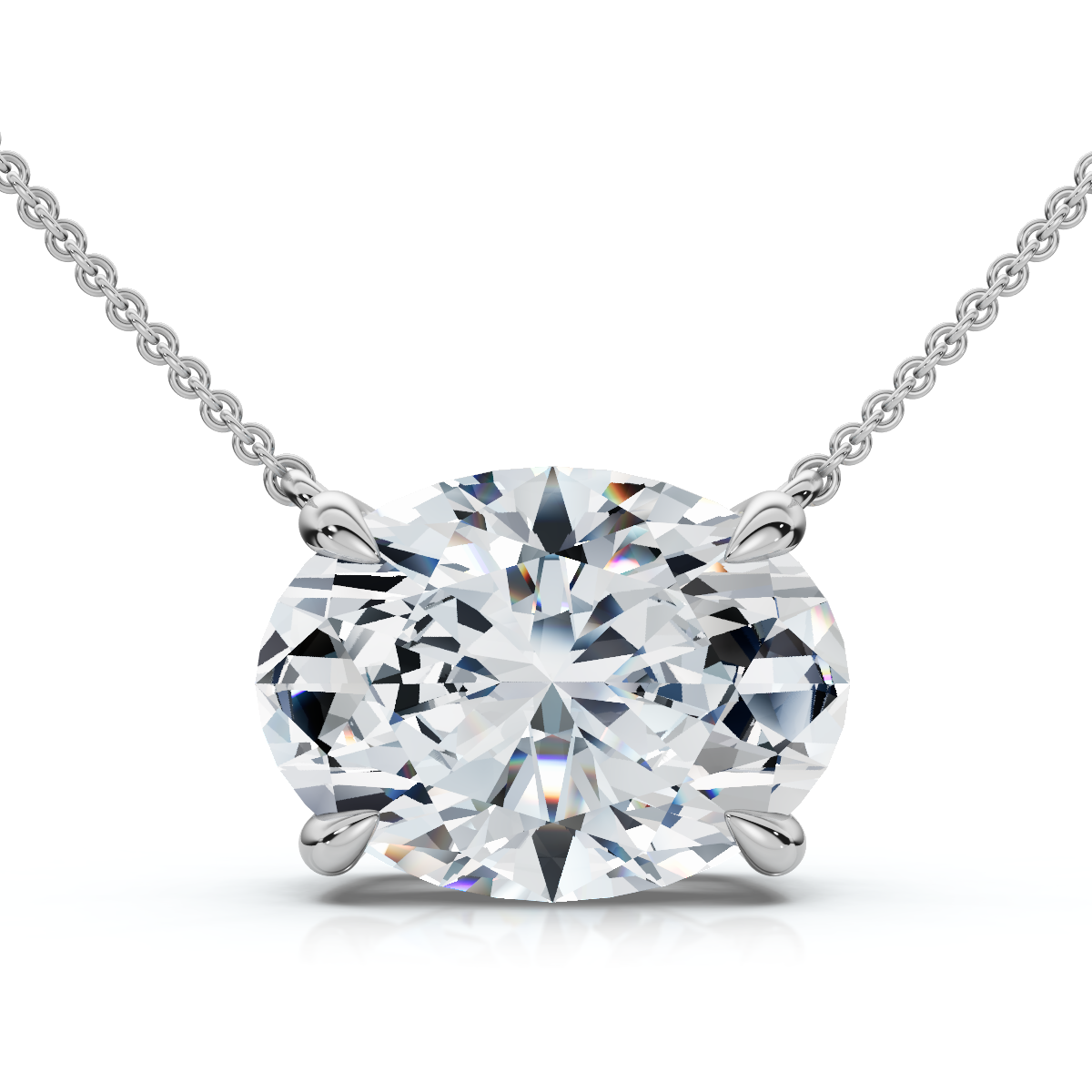Certified 3Ct Diamond Oval Solitaire Pendant 14k Gold 18" Women's Chain Lab Grown (E-F, VS)