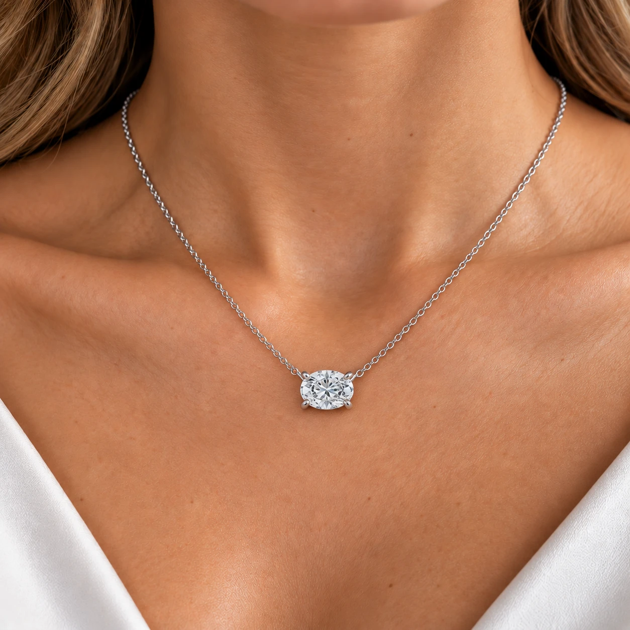Certified 3Ct Diamond Oval Solitaire Pendant 14k Gold 18" Women's Chain Lab Grown (E-F, VS)