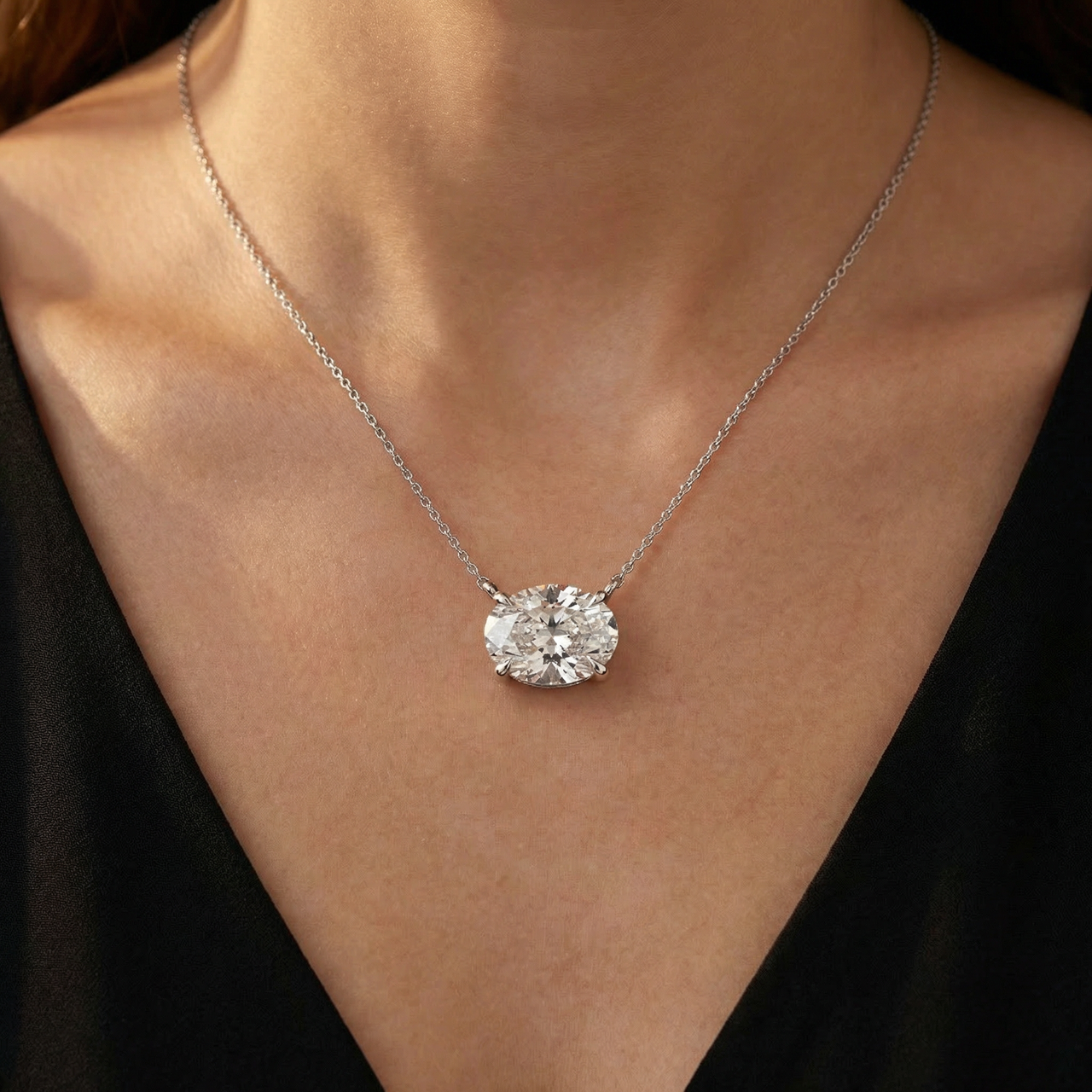 Certified 4Ct Diamond Oval Solitaire Pendant 14k Gold 18" Womens Chain Lab Grown (E-F, VS)