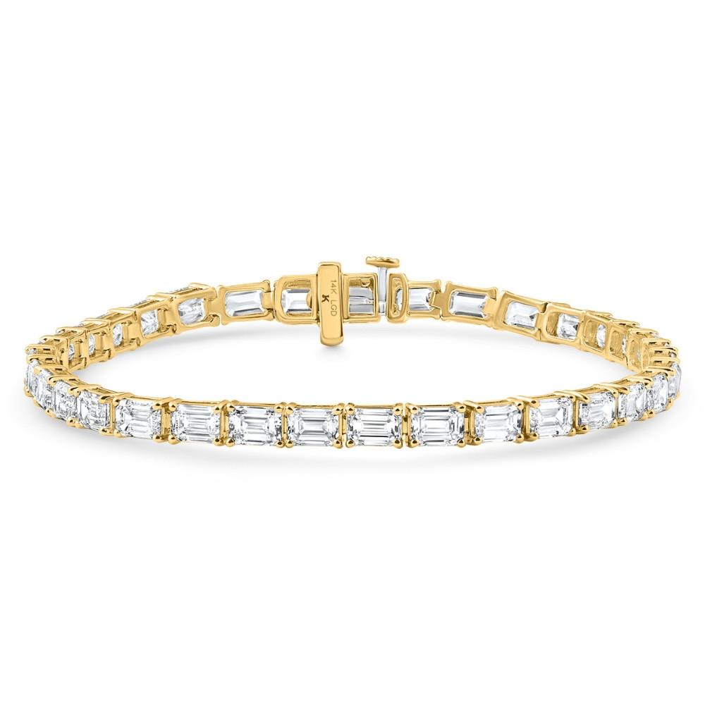 12Ct Emerald Cut Diamond East West Tennis Bracelet 14k Yellow Gold Lab Grown (E-F, VS)
