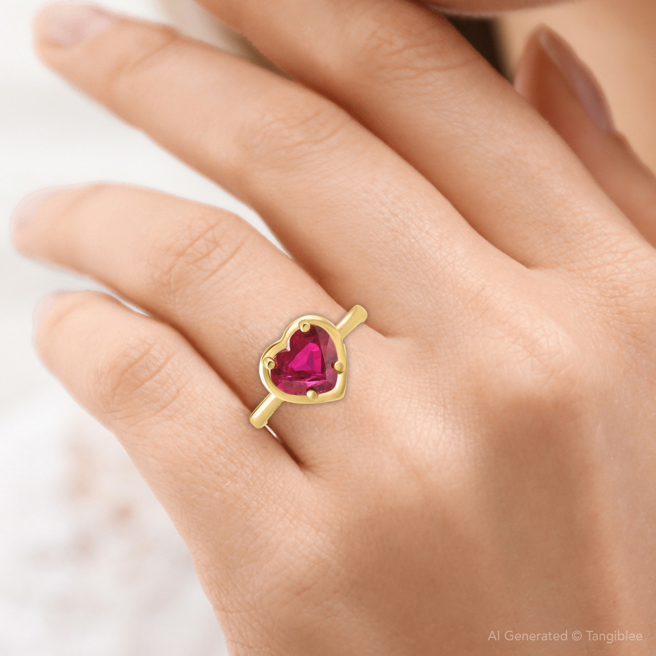 14k Yellow Gold 9mm Ruby Heart Ring