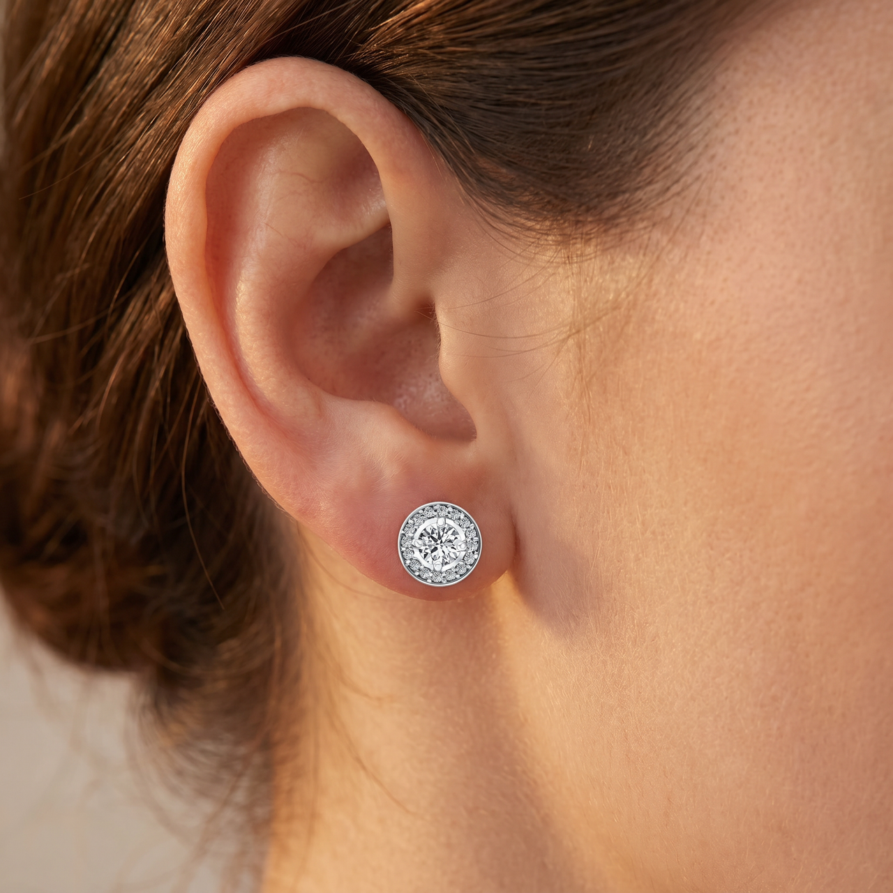 5/8ct Halo Diamond Studs 14K White Gold (G-H, I1)