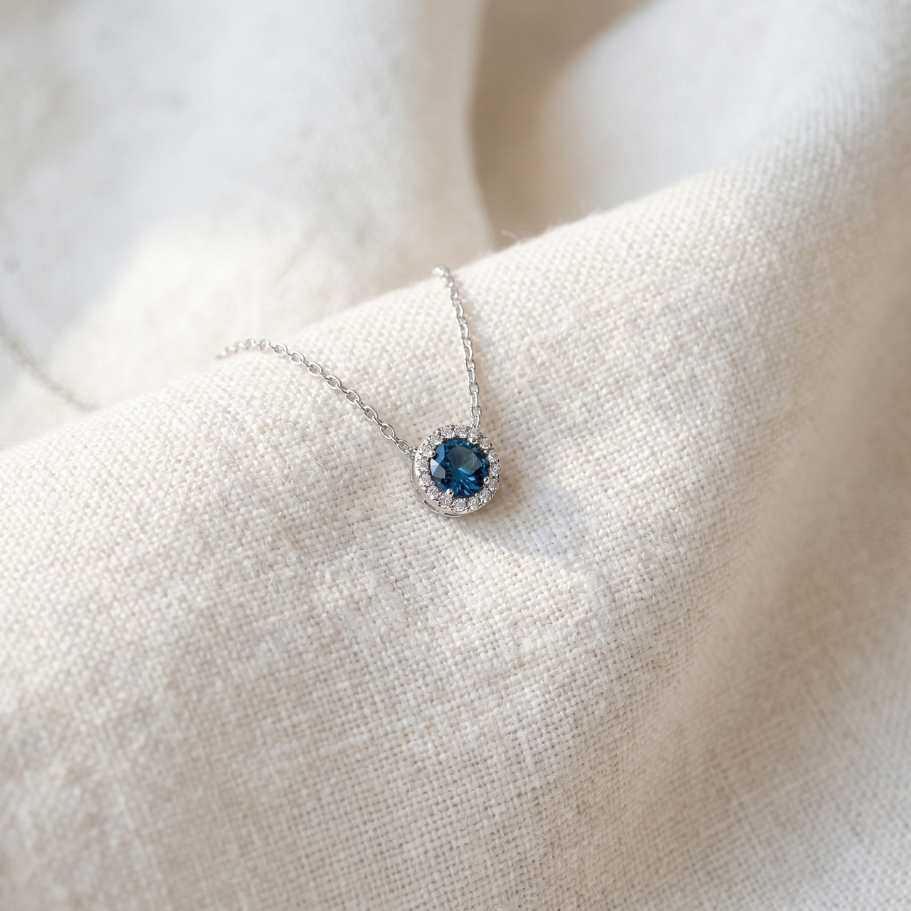 1/2ct Blue Diamond Pave Halo Pendant 14K White Gold Necklace & 18" Chain Lab Grown (G-H, VS)