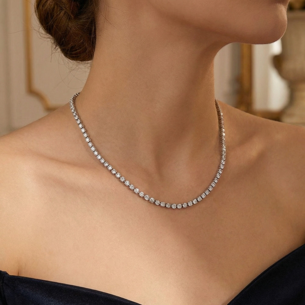 Platinum 15 3/4Ct Diamond Tennis Necklace Lab Grown 17" (F-G, VS)