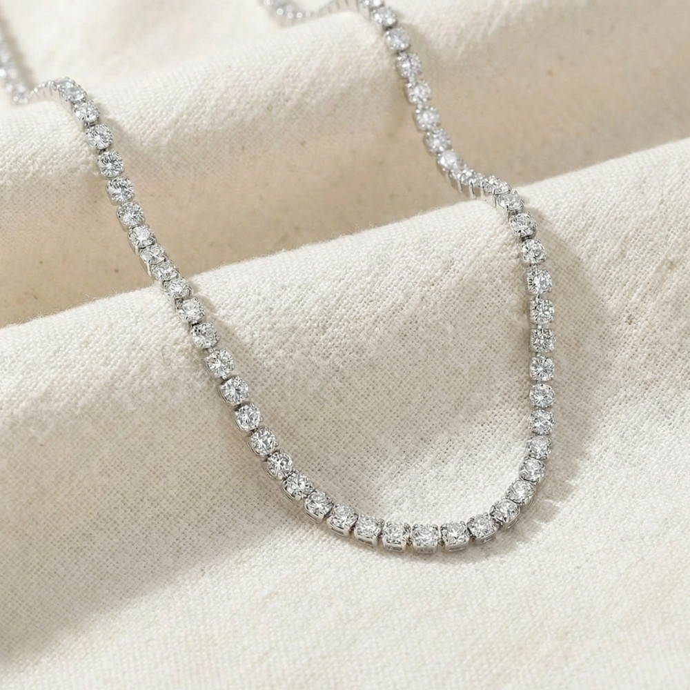 Platinum 15 3/4Ct Diamond Tennis Necklace Lab Grown 17" (F-G, VS)