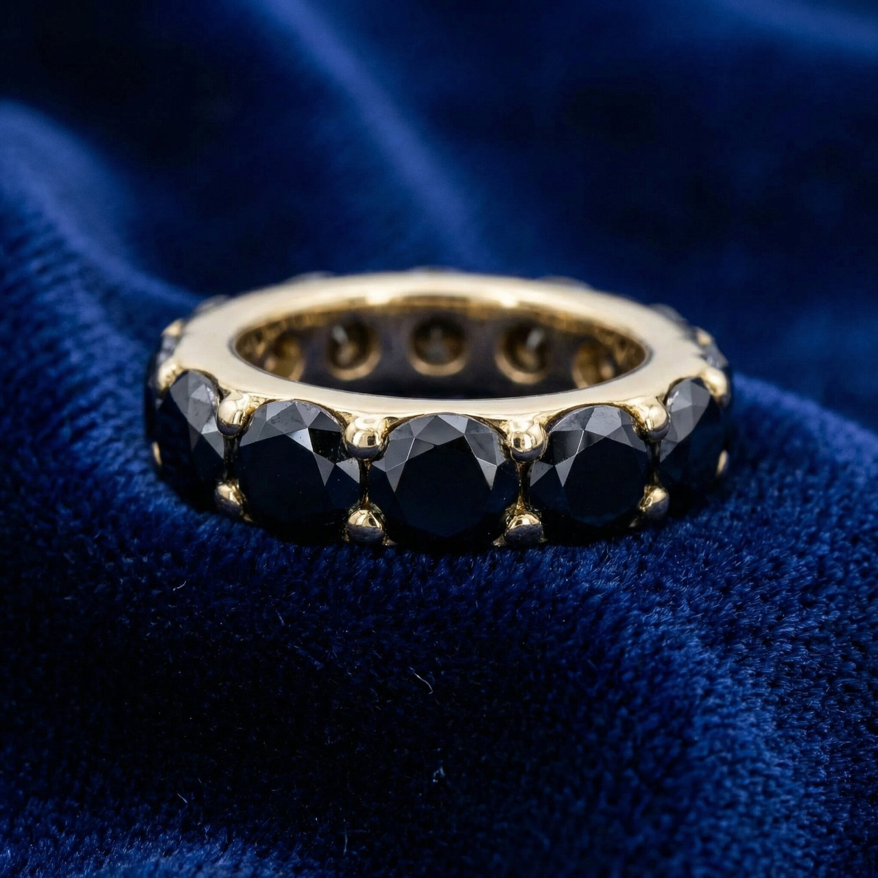 12 1/2ct Black Diamond Eternity Ring 14K Yellow Gold (Black, )