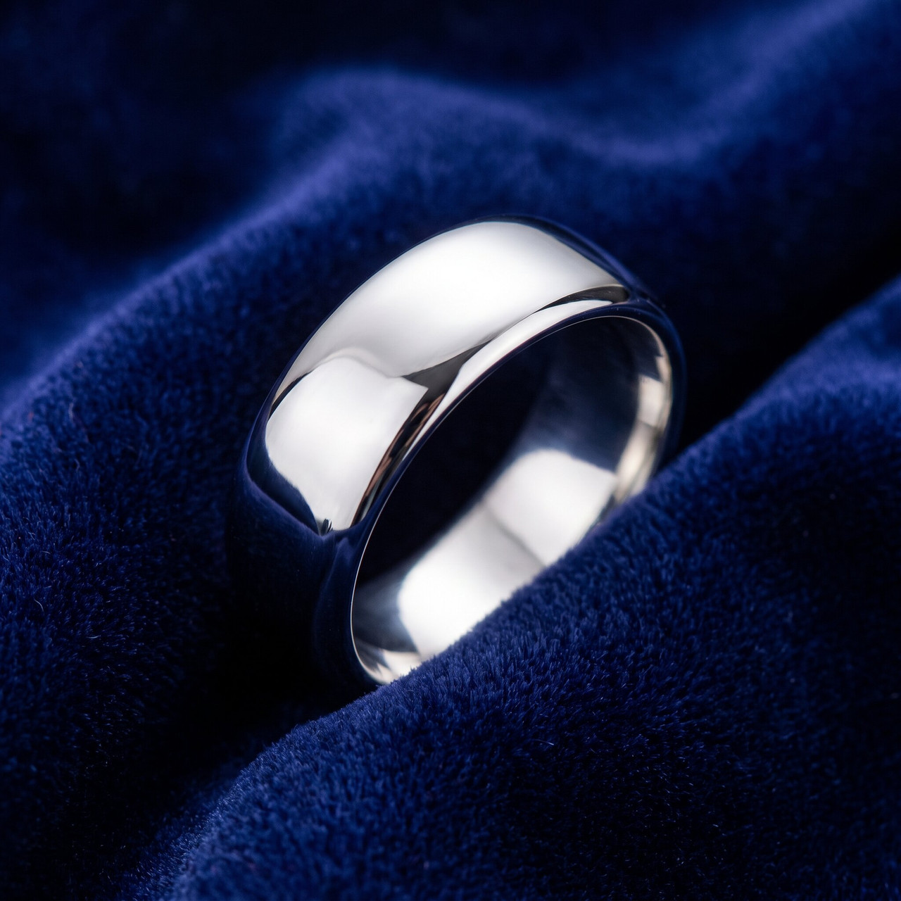 8mm Dome High Polished Wedding Band 10K White Gold