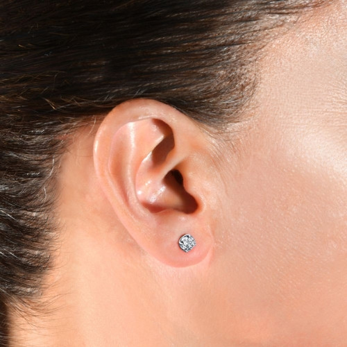 1ct Round Diamond Stud Earrings in 14K Whte Gold with Screw Backs (I-J, I2-I3)