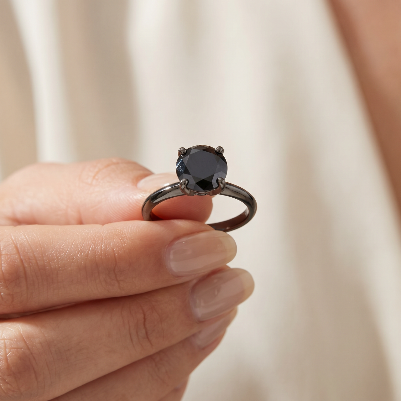 2ct Black Diamond Solitaire Engagement Ring 14K Black Gold (Black, )