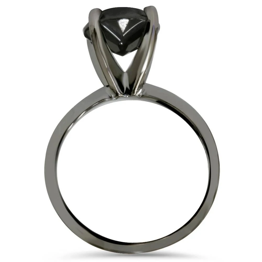 2ct Black Diamond Solitaire Engagement Ring 14K Black Gold (Black, )