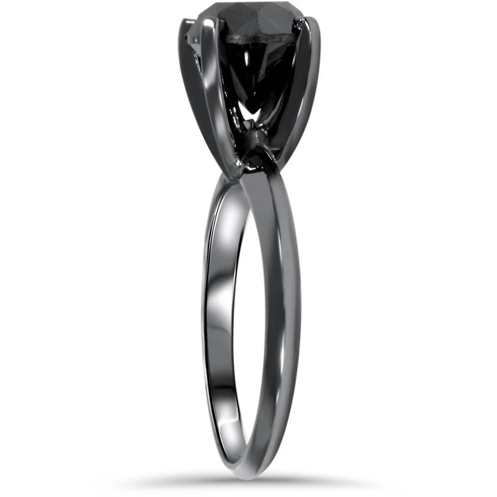 2ct Black Diamond Solitaire Engagement Ring 14K Black Gold (Black, )