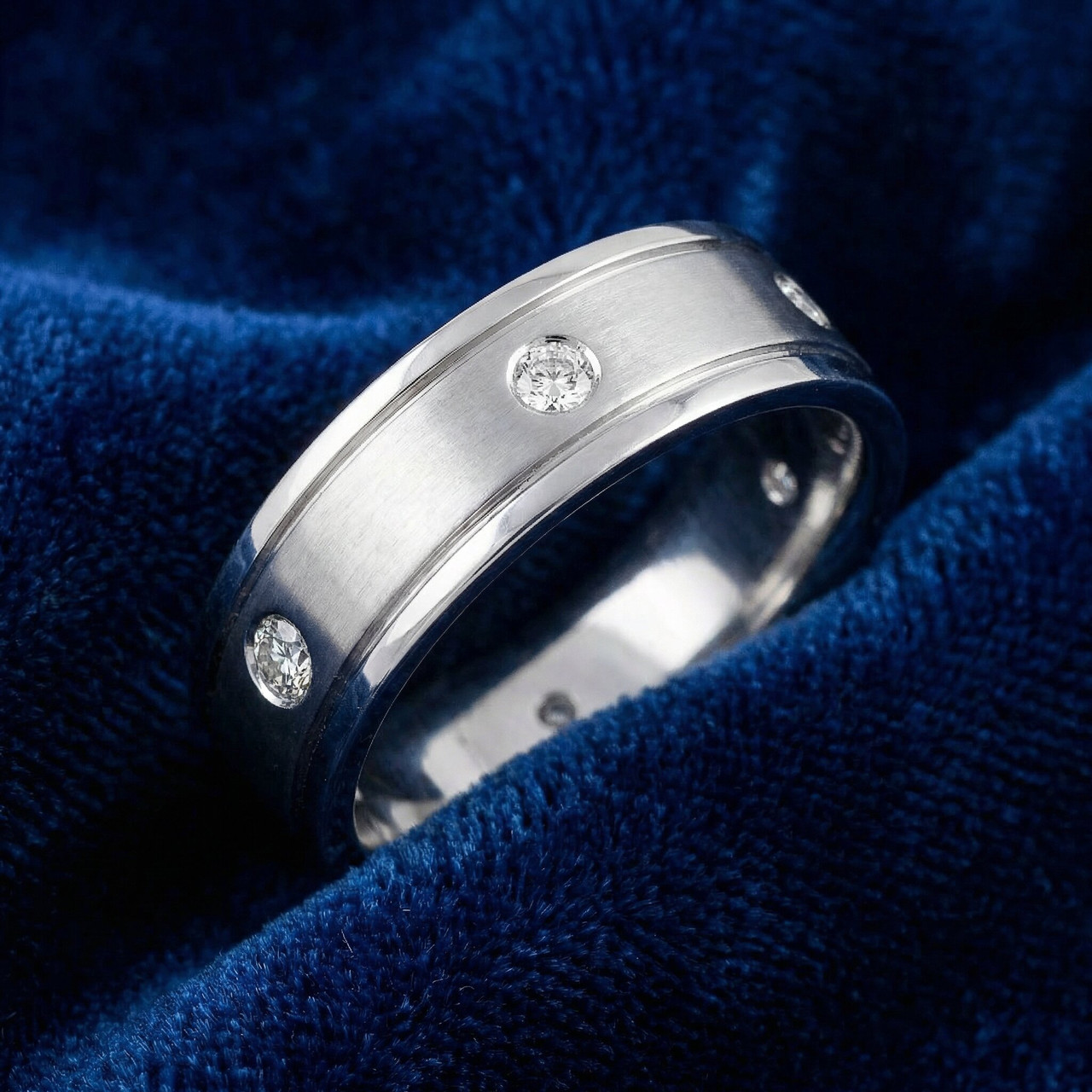 Mens 14K White Gold Polished Diamond Wedding Band Ring (G-H, SI)