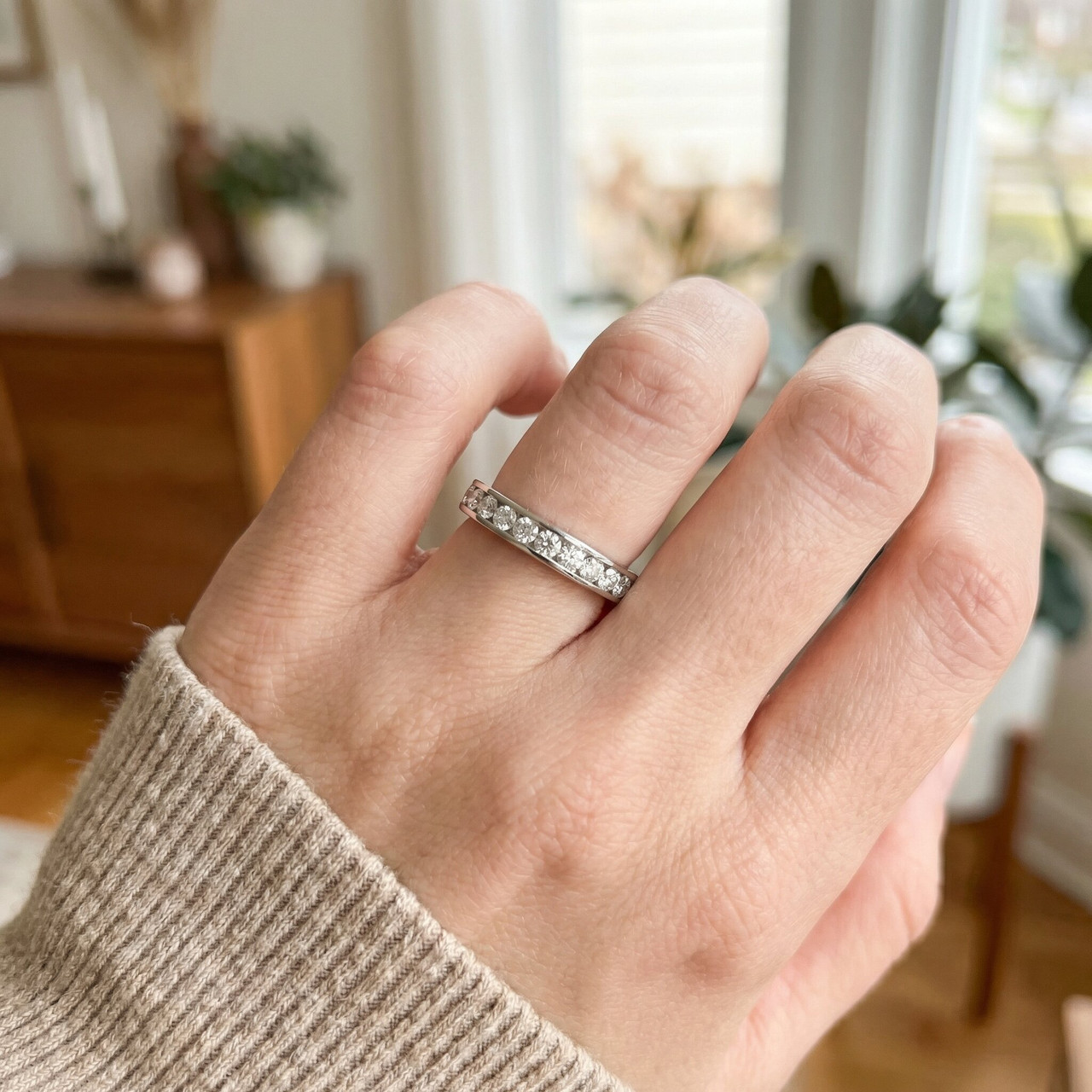 1ct Diamond Wedding Eternity Stackable 14K Ring New White Gold (G-H, I1)