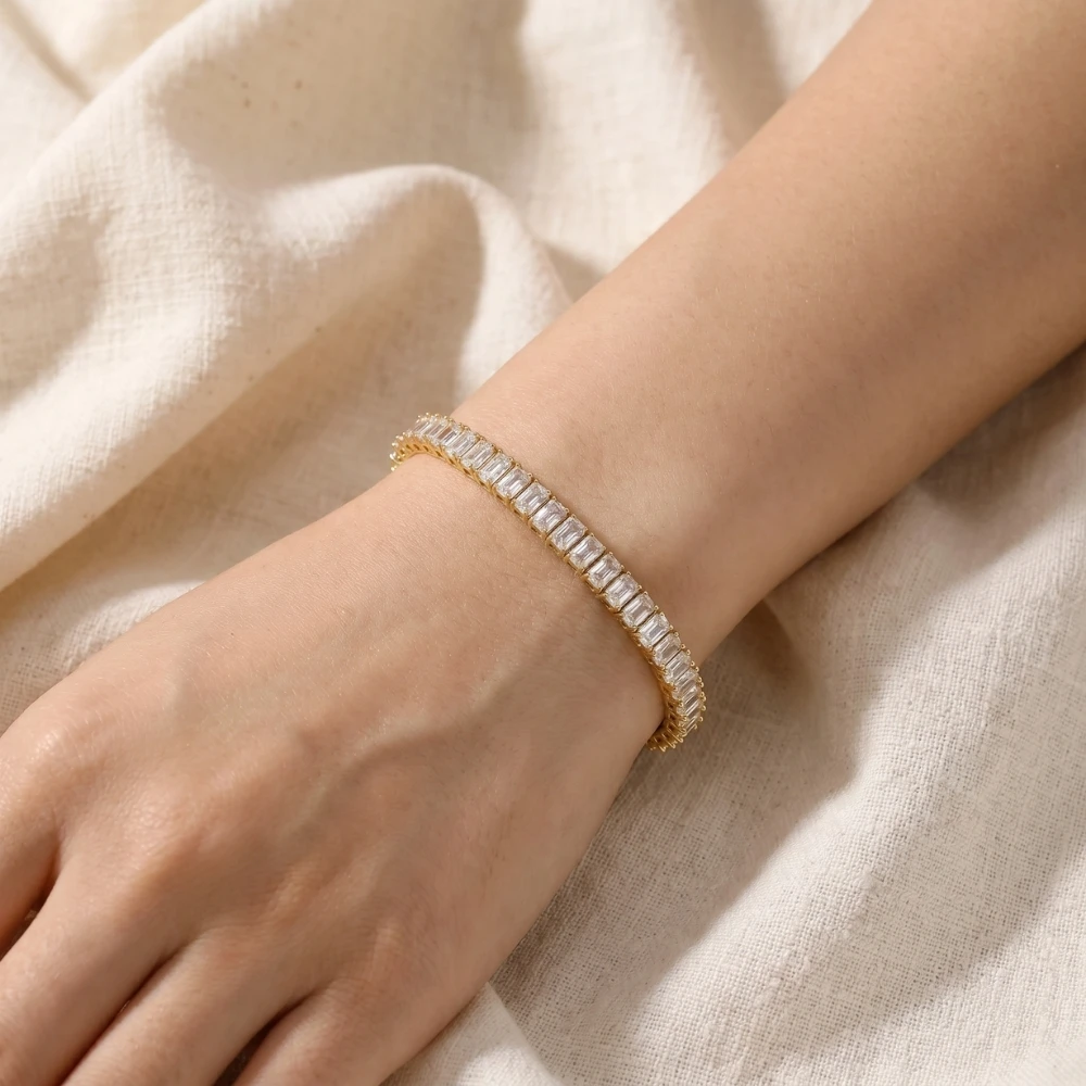 15Ct Emerald Cut Diamond Tennis Bracelet 7" 14k Yellow Gold Lab Grown (E-F, VS)