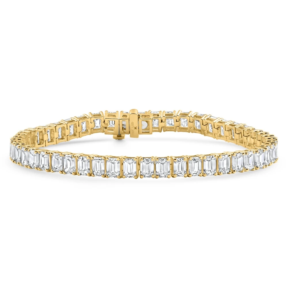 15Ct Emerald Cut Diamond Tennis Bracelet 7" 14k Yellow Gold Lab Grown (E-F, VS)